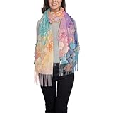 WZYCWB Langer Damenschal, bunter blauer Marmor, dünner Quastenschal für Herbst und...