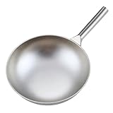 Wok aus reinem Titan, unbeschichtete Antihaft-Pfanne, Bratpfanne, runder Boden, Titantopf,...