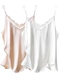 Ekouaer Damen 2 Stück Seidensatin Tank Top Spitze Cami Spaghettiträger Top V...