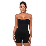 TOEECY Damen Jumpsuit Rückenfrei Bodysuit Overall Kurz Einteiler Hosenanzug Sport...