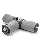 lionto 3-Wege Katzentunnel mit Spielball, 30x120x80 cm, Faltbarer erweiterbarer...