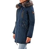 Geographical Norway Damen Jacke Winterparka Coracle/Coraly XL-Fellkapuze Navy XL