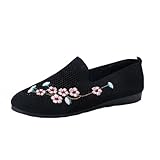 Damen Slipper Mesh Schuhe mit Blumen Stickerei Flach, Strick Loafer Ballerinas Halbschuhe...