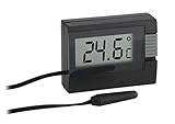 TFA Dostmann Digitales Thermometer, inkl wasserdichter Temperaturfühler, klein, schwarz,L...