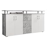 LIFT Highboard mit Ablage in Beton Optik, Weiß - Moderner Wohnzimmerschrank mit...