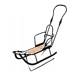 Metallschlitten für Kinder mit Rückenlehne, Holzsitz und Schiebegriff (SAN-M)