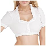 Dirndl Bluse Damen Weiß, Dirndlbluse Damen Hochgeschlossen Trachtenbluse Hochgeschlossen...