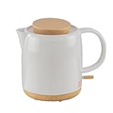 Elektrischer Wasserkocher aus Keramik mit Holz-Deckel, 1 Liter Volumen, weiß -...