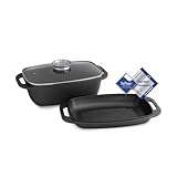 Rôtissoire, Roaster, Cocotte ovale en fonte d’aluminium avec couvercle en verre et...
