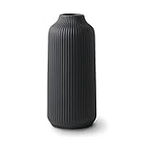 flature Keramik Vase mit Rillen - für Pampasgras als Boho Deko, kleine Vase Schwarz Matt...