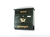 XXL Briefkasten Postkasten Zeitungsrolle Trapezdach Namenschild Vintage-Stil (Antik Grün)