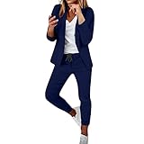 EMATOP Damen Anzug Elegant 2 Teilig Hosenanzug Langarm Business Anzug Set Zweiteiler...