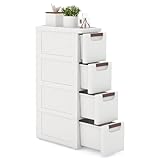 GOPLUS Nischenschrank schmal, Badschrank klein mit 4 Schubladen & Rollen,...