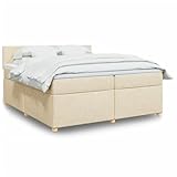 LAPOOH Boxspringbett mit Matratze Creme 200x200 cm Stoff, Bed Frame, Bettrahmen,...