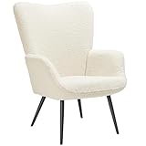 tectake® Skandinavischer Stil Ohrensessel, Teddy Sessel Hygge, Bouclé Sessel Wohnzimmer,...