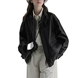 LoprNsdgt Kunstlederjacke Für Damen Loose Open Front Oversized Schwarze Motorradmäntel...