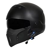 Vintage Jethelm Bluetooth Motorrad-Helm Roller-Helm Scooter-Helm DOTECE Zulassung 3/4...