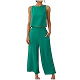 Ekiregaii Damen Loungewear Set Baumwolle Leinen 2-teilig - Kurze Weste und Caprihose mit...