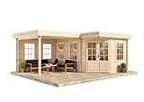 Alpholz 5-Eck Gartenhaus Pepe-28 aus Massiv-Holz | Gerätehaus mit 28 mm Wandstärke |...