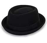 Porkpie Herren-Hut mit flacher Oberseite, schwarze Wollmütze mit Band, Größe S / M,...