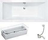 VBChome Badewanne 175x80 cm Acryl SET Wannenträger Siphon Wanne Rechteck Weiß...