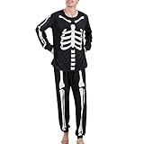 Greensen Halloween Pyjama Set Damen 2 Stück Set Outfit Langarm Sweatshirt Skelett Print...