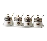 HUANGRUIHUA Zucker Salzdosen Keramik-Gewürzbehälter-Set Mit Löffeldeckel Und Tablett....