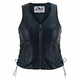 WMW WALI MOTO WEAR Damen Motorrad Lederweste Braided Biker Style, Schwarz, Stilvolle...