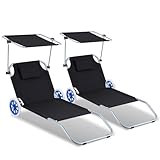 Ollewiellan 2er Strandliege mit Rollen Klappbar Liegestuhl Strand 5-Fach...