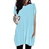 Oversize Shirt Damen Longshirt Sommershirt Strand Oberteil Mit Taschen Einfarbig Longbluse...