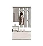 Vera Garderobe mit Spiegel weiß matt - Kompaktgarderobe Korpus Beton Optik -...