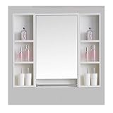 Multifunktionaler Badezimmerschrank mit Spiegel und Handtuchhalter, Massivholz,...