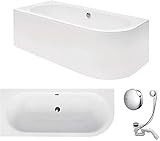 VBChome Badewanne 180x80 cm Acryl SET Schürze Siphon Wanne Ecke Eckbadewanne Weiß Design...