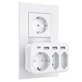USB Steckdose, massway Mehrfachsteckdose 3-Fach Steckdosen (4000W) mit 3 USB...