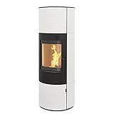 Kaminofen München XL Stahl weiß 7kw Speicherofen Panoramatür Holzofen Dauerbrand...
