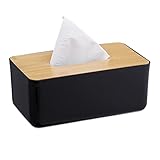 Relaxdays Taschentuchbox, nachfüllbar, Badezimmer, Tücherbox, Bambus-Deckel, Kunststoff,...