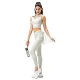 KRUPTI Damen Yoga Anzug Hohe Taille Revers Weste Fitness Leggings Laufhose 2 Stück...