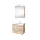 Planetmöbel Waschtischunterschrank 64cm mit Spiegelschrank Badmöbel Set für...