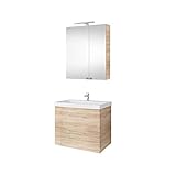 Planetmöbel Waschtischunterschrank 64cm mit Spiegelschrank Badmöbel Set für...