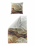JACK by Bierbaum Mako Satin Bettwäsche 135x200cm 2 TLG. Marmor Optik Braun Grau...