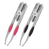 POFET 2 Pieces Tweezers with LED Light, Hair Removal Lighted Tweezers, Makeup Tweezers...