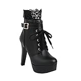 トクとユウ Damen Winterstiefel Lolita Chunky Heel Stiefeletten High Heel Boots,...