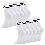 Utensilsto 6 Paare Damen Socken Weiß Sportsocken Tennissocken Sport Socken mit Streifen...