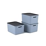 Jive 3er Set Dekobox A4 fog blue 3er- Set Aufbewahrungsbox 16l mit Deckel,...