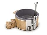 Finntherm Holz Badefass Stockholm aus Thermoholz, Hot Tub Ø 180 cm, 8 Personen,...