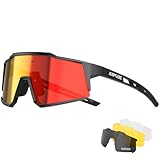 KAPVOE Polarisiert Fahrradbrille mit 4 wechselgläser TR90 Rahmen für Herren Damen Sport...