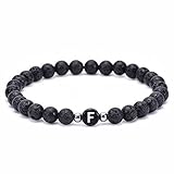 Lava Armband Damen, Kette Armband Herren Schwarz Legierung Elastische Perlen mit Buchstabe...