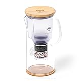 Lotus Vita ENYA Glas-Filterkanne mit Bambusdeckel (Blume des Lebens auf dem Glas)