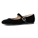 Amazon Essentials Damen Mary-Jane-Ballerina, Schwarz Samt, 44.5 EU