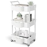 HBTower Küchenwagen 3 Etagen, Servierwagen Utility Cart mit Rollen, Wagen mit 3...